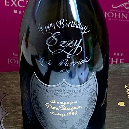 Hand engraved bottle of Dom Perignon
